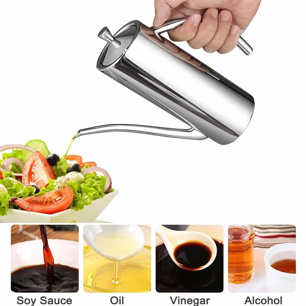Pourers for Oil di Olio Pentola Olio d'oliva Tappo Salsa di soia Aceto Ampolla Drizzler Acciaio Inossidabile con Manico Beccuccio antigoccia per Cucina Ristorante BBQ