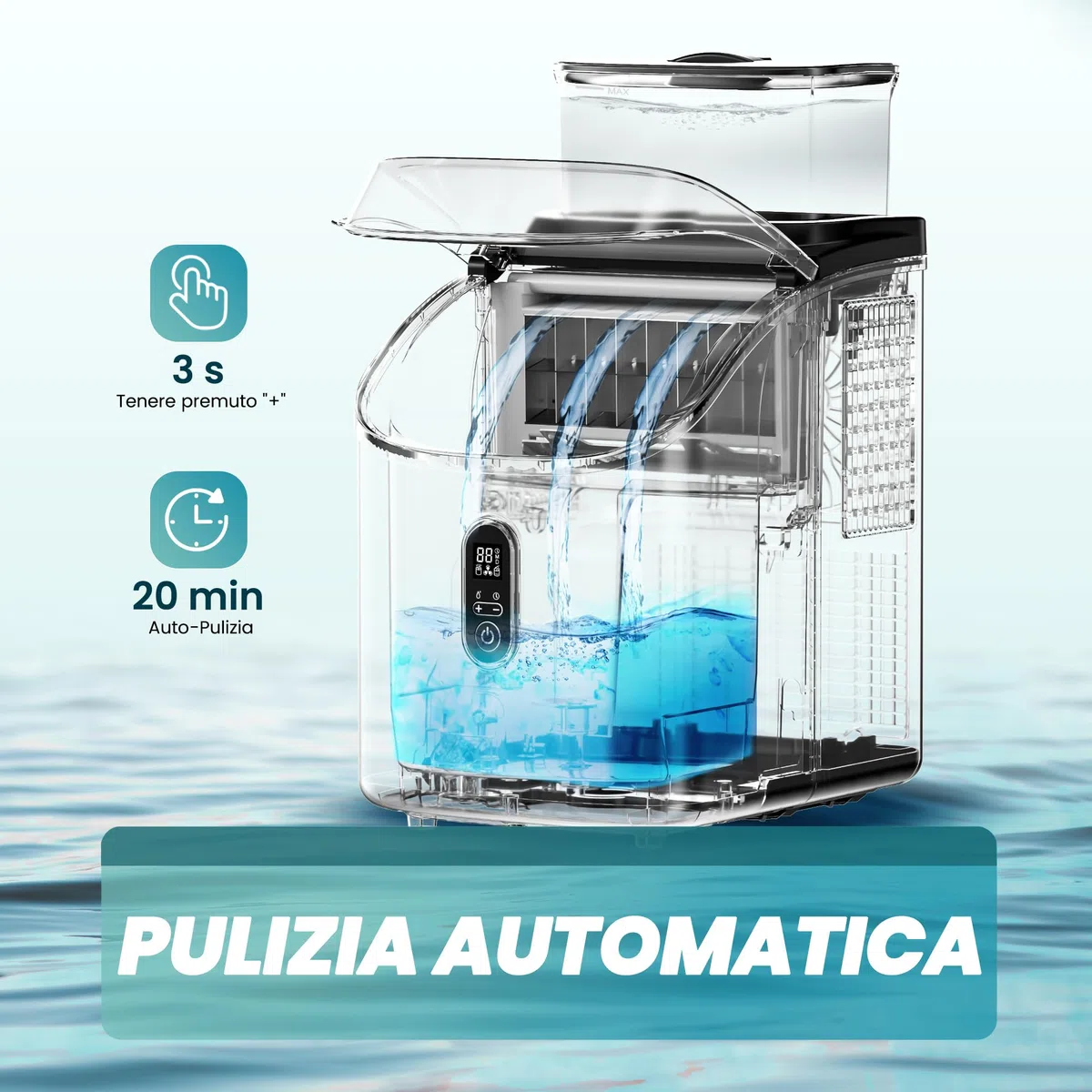 EUHOMY Macchina del Ghiaccio Casa: 15 KG/24H, 16 Cubetti in 13 Minuti Macchina per il Ghiaccio Autopulente, 1,5L con Paletta/Cestello, per Cucina/Ufficio, Nero