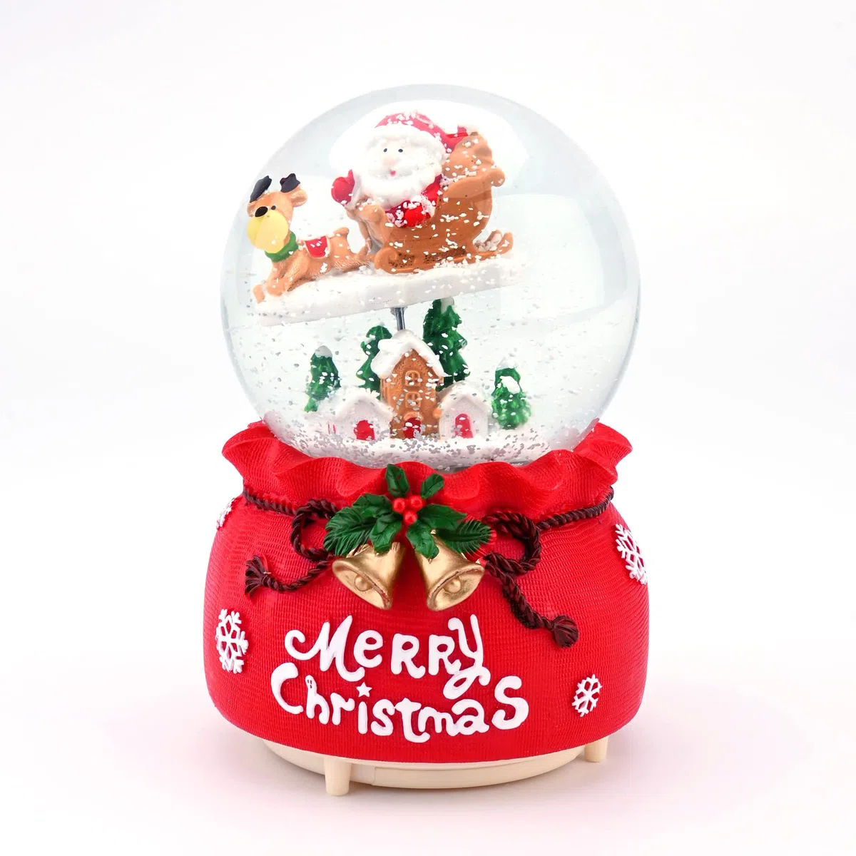 Jodsen Musical Palla di Vetro con Neve Snow Globe Santa Sledding Snow Globe Musicali Rossi con Luci a LED Mutevoli Giocate 8 Canzoni Decorazioni di Figurine Natalizie per Desktop Camera Letto Casa