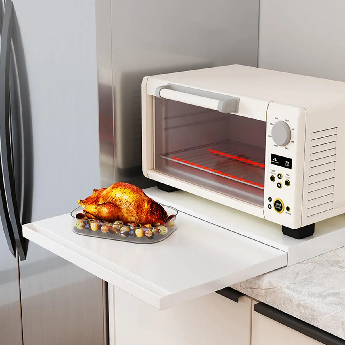Vassoio scorrevole per elettrodomestici da Slider per riporre piano di lavoro, Ripiano estraibile per forno a microonde, Vassoio scorrevole per macchina da caffè (WHITE)