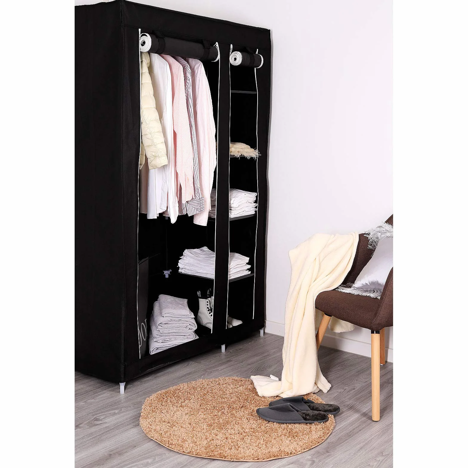 Dibea Armadio pieghevole da campeggio in tessuto guardaroba 175x110x45 cm, Nero