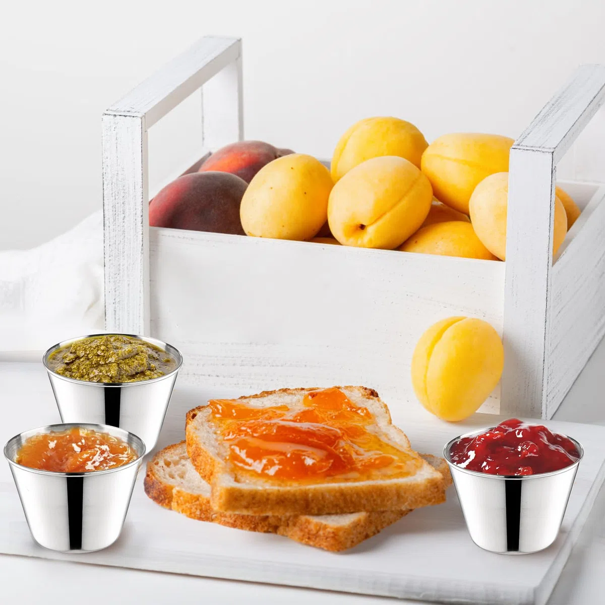 Lawei Confezione da 30 tazze da salsa in acciaio inox, piccole coppette singole per condimenti, tazze per immersione di grado commerciale, tazze porzioni