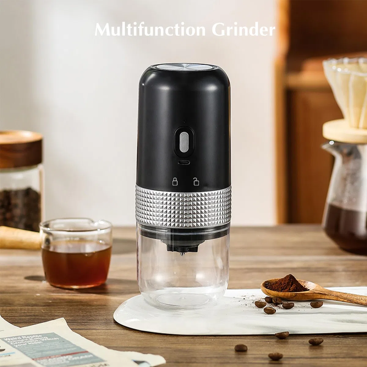 Macinacaffè Elettrico, Portatile Senza Fili Granulometria Regolabile con Macina in Ceramica per Espresso, Pour Over e French Press