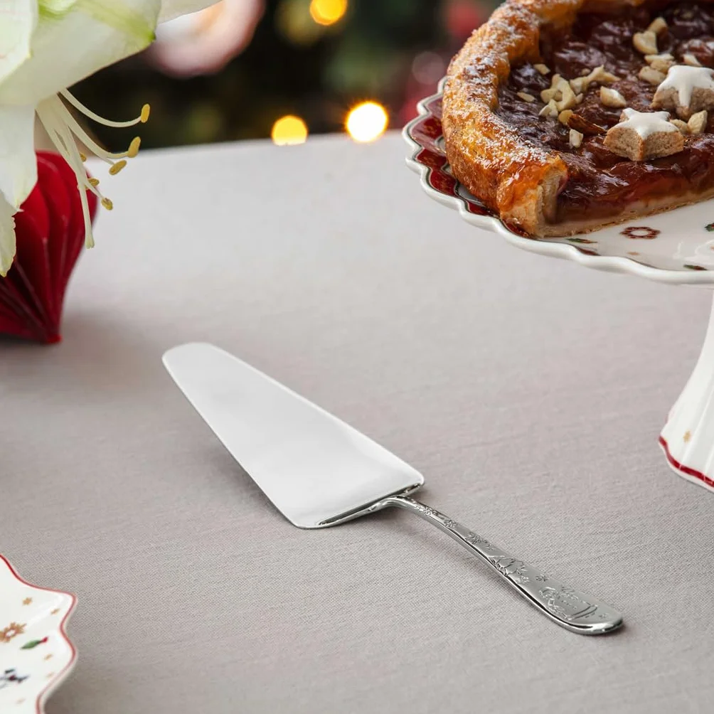 Villeroy & Boch - Paletta per torte Toy's Delight argento, lavabile in lavastoviglie, posate natalizie in platino, posate per torte, posate da portata, motivo natalizio, acciaio inox