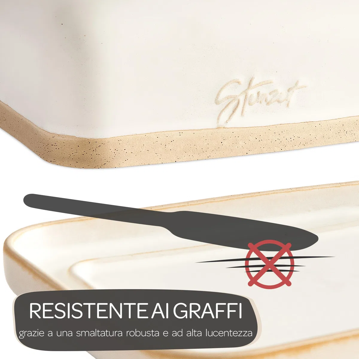 Steinzeit Burriera Design - Porta burro da frigorifero - burriera in ceramica per tutti i tipi di burro comuni (250 g) - Piatto per burro adatto alla lavastoviglie - portaburro da frigo