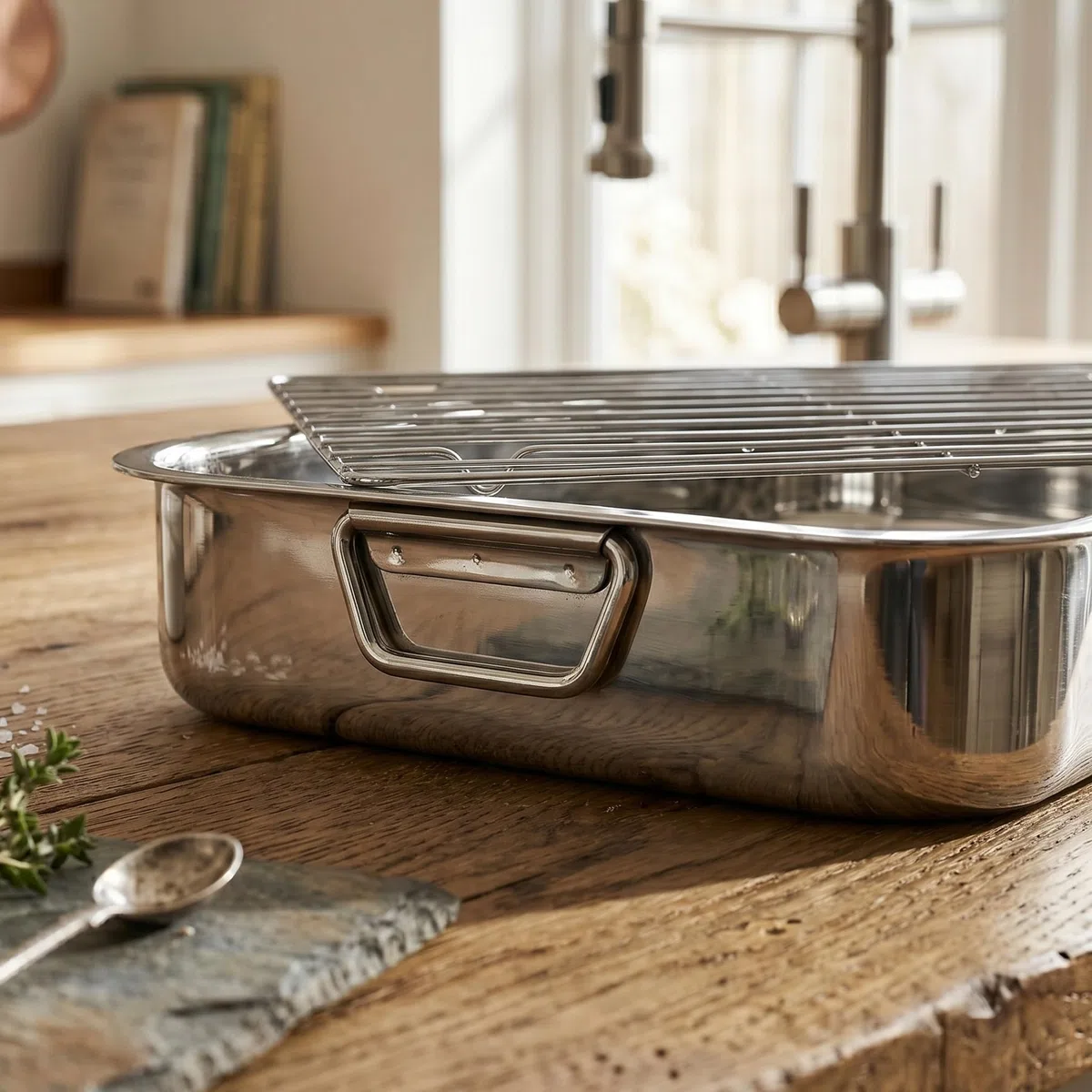 Menax - Teglia da Forno con Griglia di Raffreddamento in Acciaio Inox - Teglia Vassoio Rettangolare - Stampo per Forno con Grill - Teglia Lasagna - Stampo/Vassoio - 40 cm
