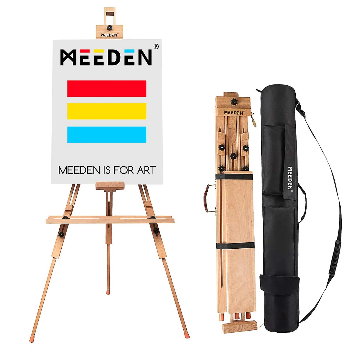 Meeden, cavalletto a treppiede per pittura, universale, regolabile, portatile, in legno di faggio, perfetto per pittori, studenti e artisti di paesaggio, può contenere tele fino a 111,8 cm