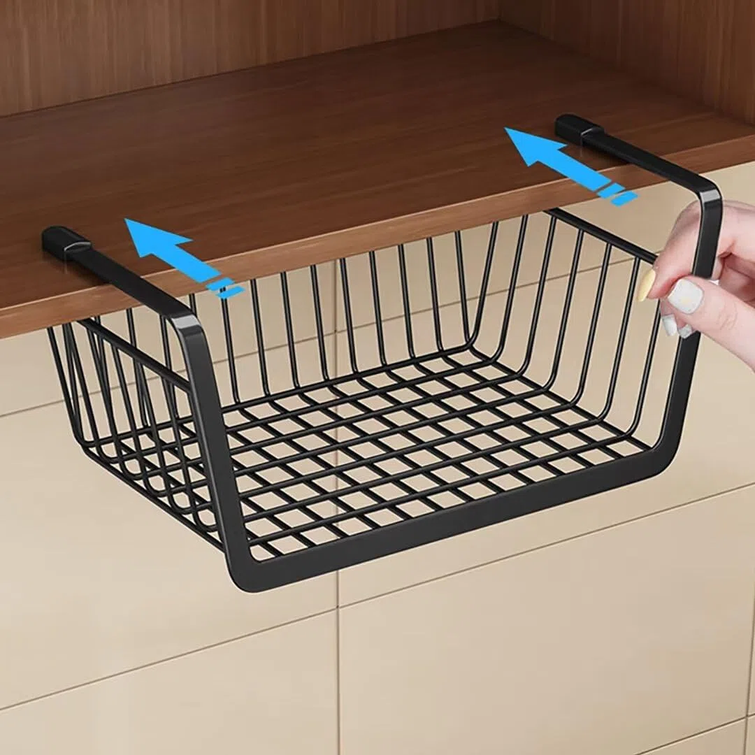 Cestini portaoggetti sotto mensola, confezione da 2 cestini da appendere in filo metallico per cucina, armadi, scaffali, armadietti, bagno