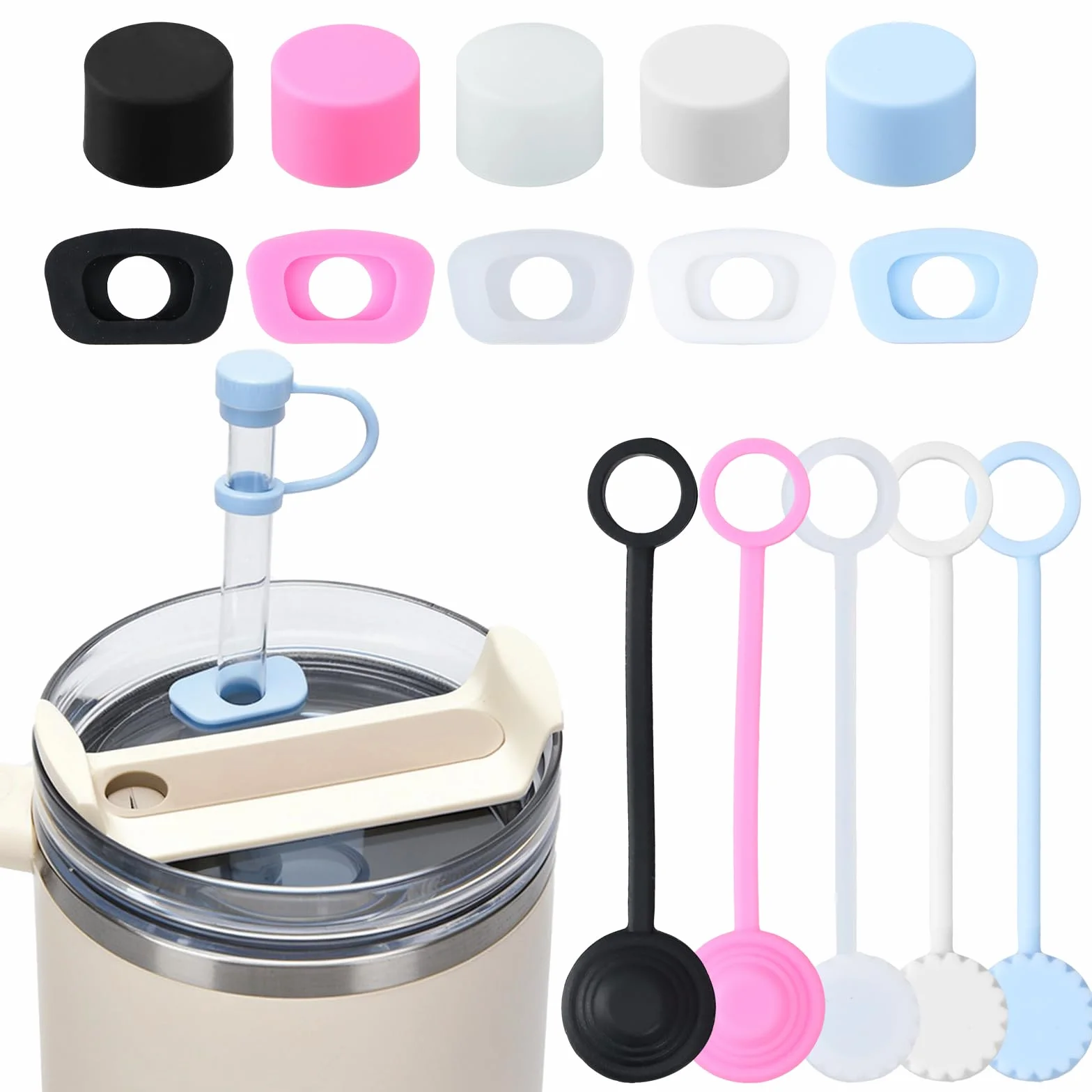 15 Pezzi Copertura per Cannuccia in Silicone, Tappo di Cannuccia a Prova di Perdite per Stanley Cup H2.0 40oz/30oz, Tappi per Cannuccia in Silicone, Set di Stanley Cup Accessori
