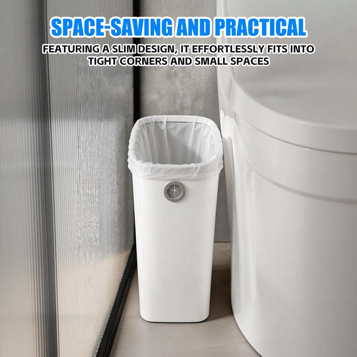 Cestino della spazzatura rettangolare in plastica ultra sottile, piccolo, per il bagno, con coperchio aperto, per ufficio, camera da letto, cucina, adatto per spazi ristretti (Bianco)