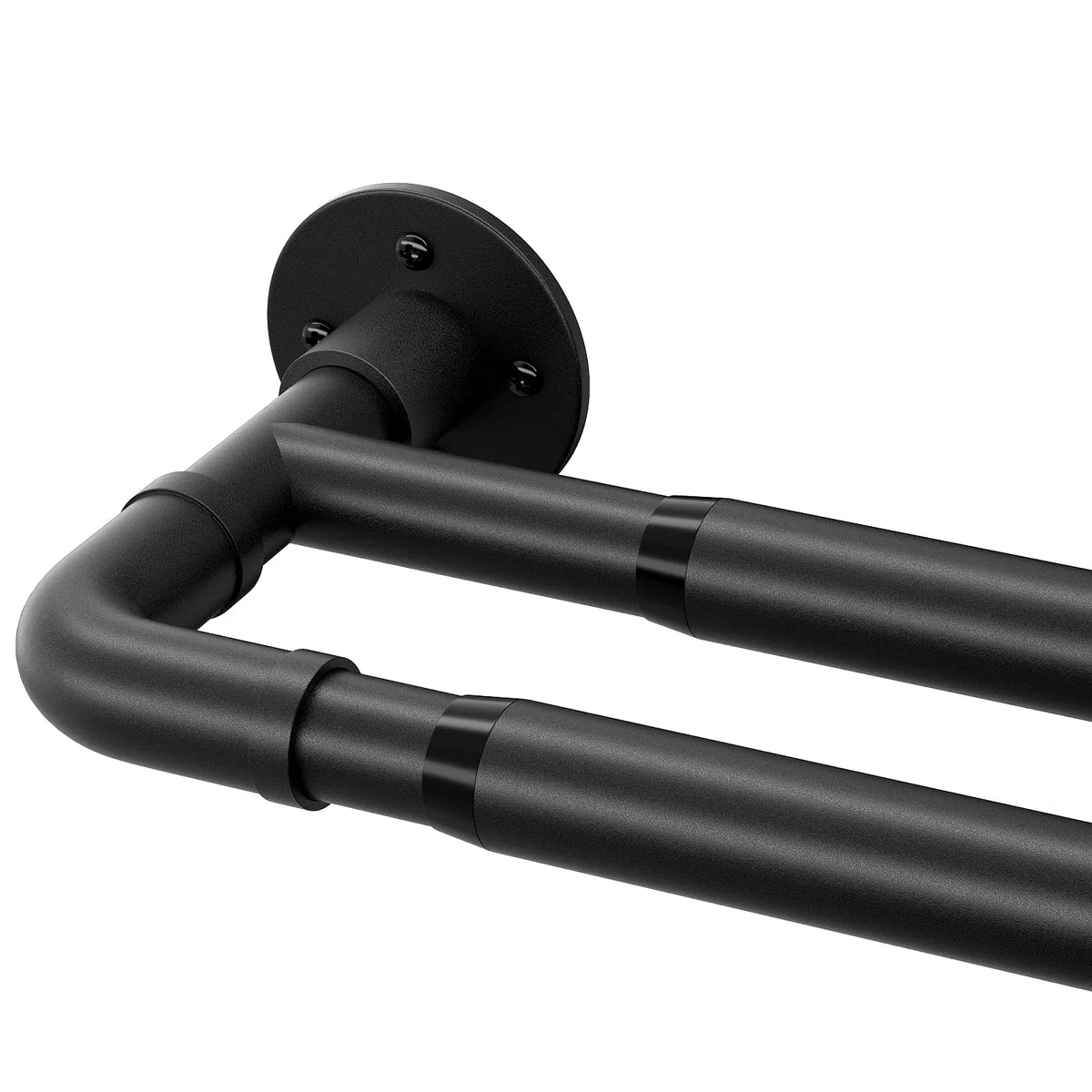 asta industriale per tende, 2 binari, nera, 74-127 cm, asta per tende estensibile in metallo, set di aste per tende con montaggio a parete e supporti e terminali per il soggiorno