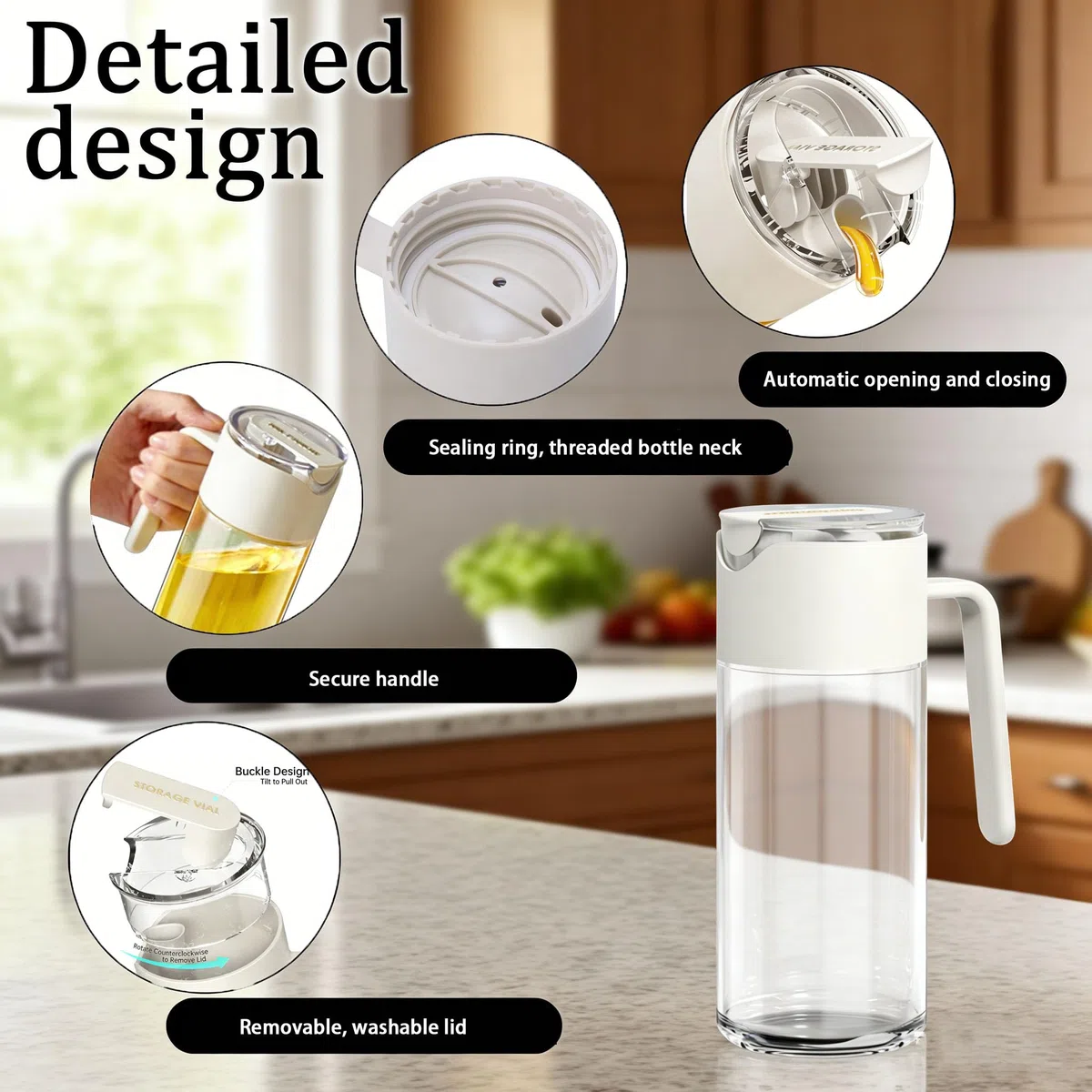 Dispenser per miele con aletta automatica, 500 ml, dispenser per sciroppo, in vetro antigoccia, per miele e salsa per miele (bianco)
