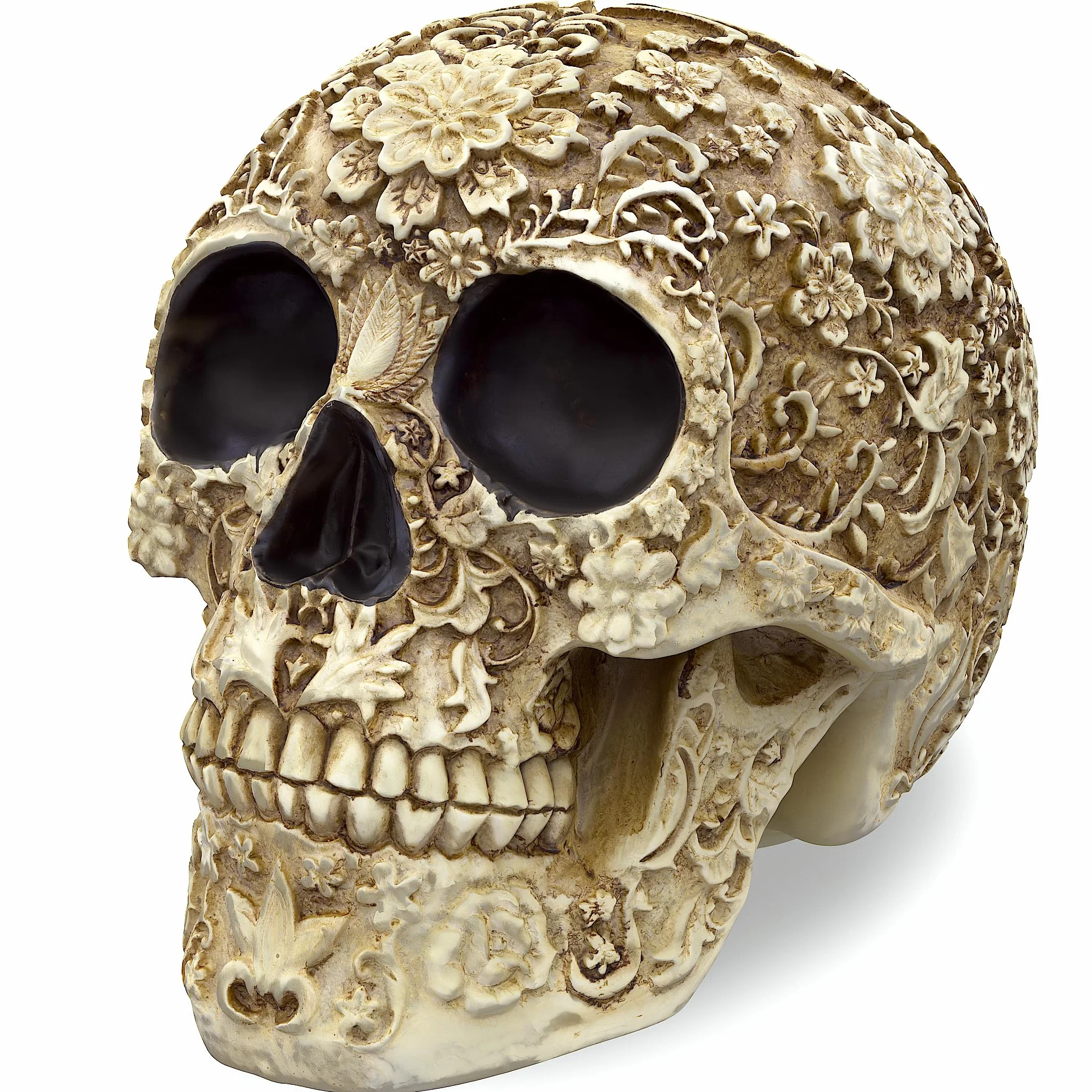 READAEER Replica realistica di scheletro a grandezza naturale con testa di teschio umano (floreale)