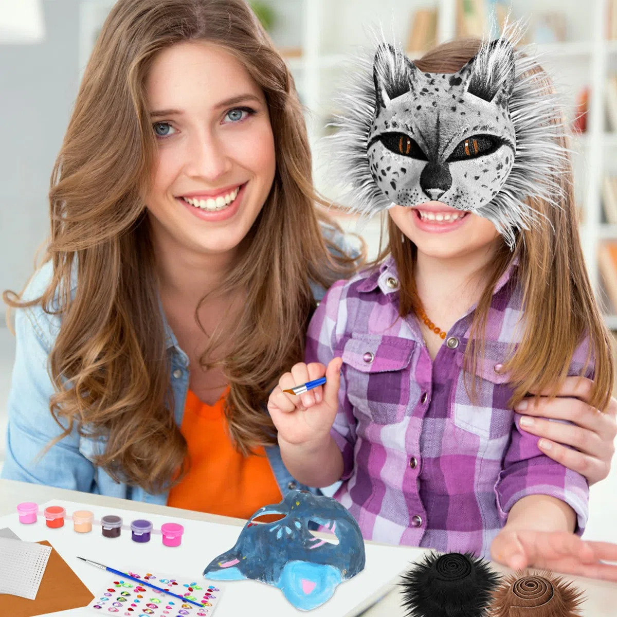Dreamtop Therian Maschera Gatto Kit con Therian Maschere, Finta Pelliccia e Rete per Gli Occhi e Foglio di Feltro Autoadesivo, Pennelli e Colori per DIY Cosplay Feste Maschera Carnevale Halloween