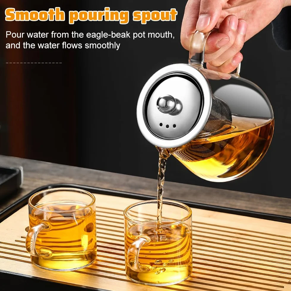 Teiera con Infusore da 450ml Teiera in Vetro Borosilicato con Filtro in Acciaio Inox Teier a in Vetro Resistente al Calore con Pennello per Pulizia per Foglie di Tè Sfuso, Tisane e Caffè