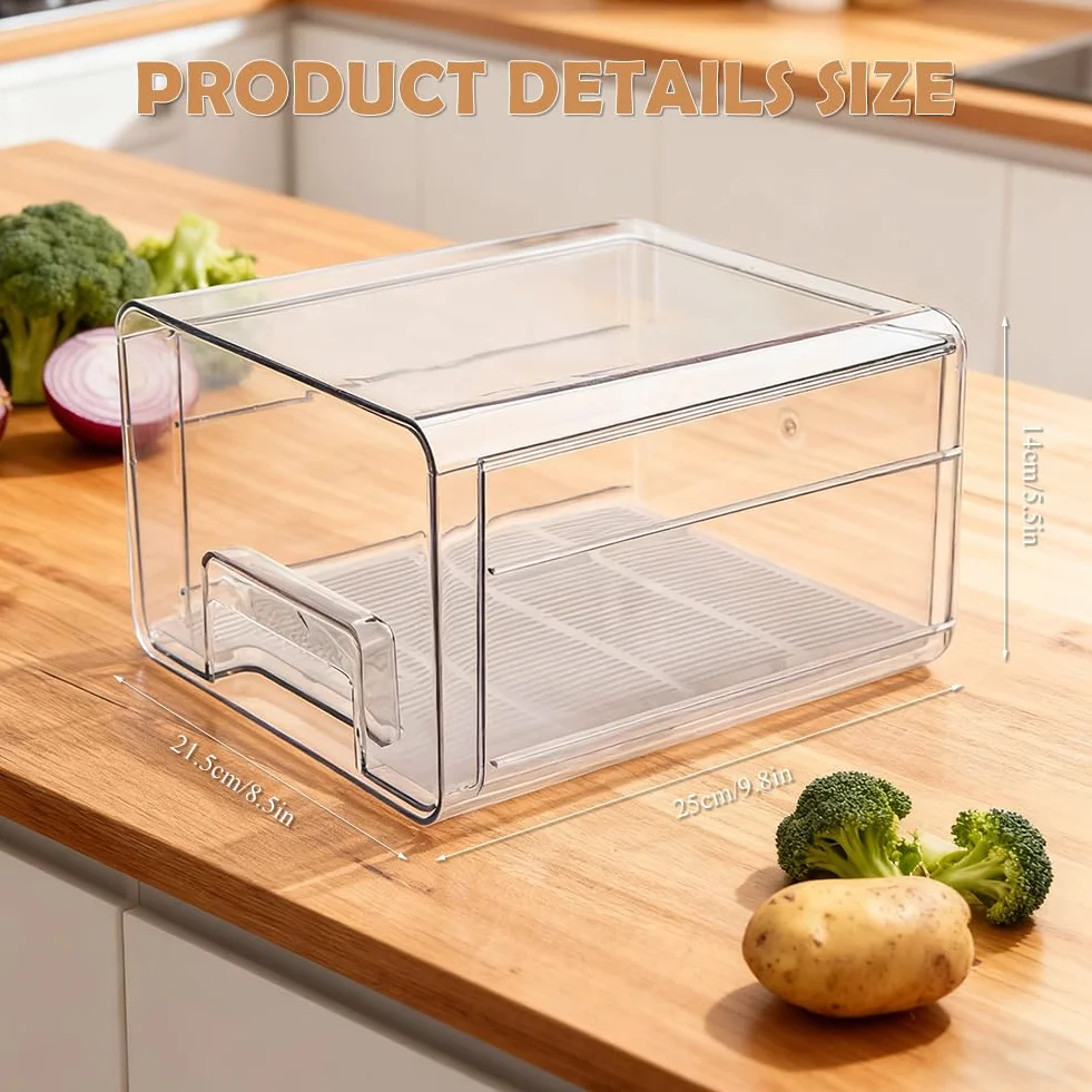 Organizer per frigorifero, cassetto [1 pezzo], estensibile e impilabile, per conservare alimenti, salsicce, contenitori trasparenti per cucina, frigorifero e armadietto
