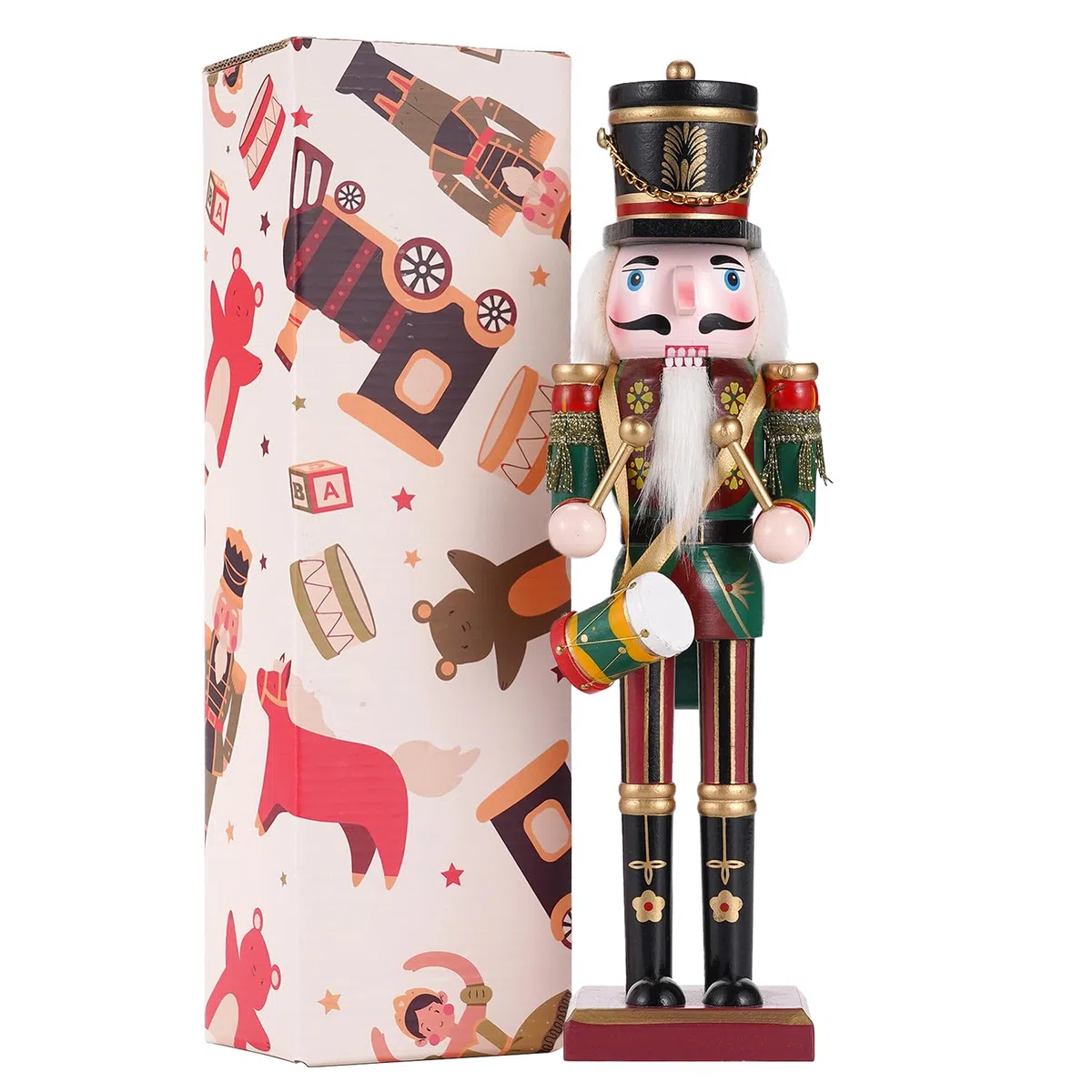 Schiaccianoci Figure in legno Soldati Schiaccianoci, 30cm Decorazione tradizionale del camino di Natale Figure Decorazione per la casa Decorazione di Natale Decorazione di Natale(Il batterista)