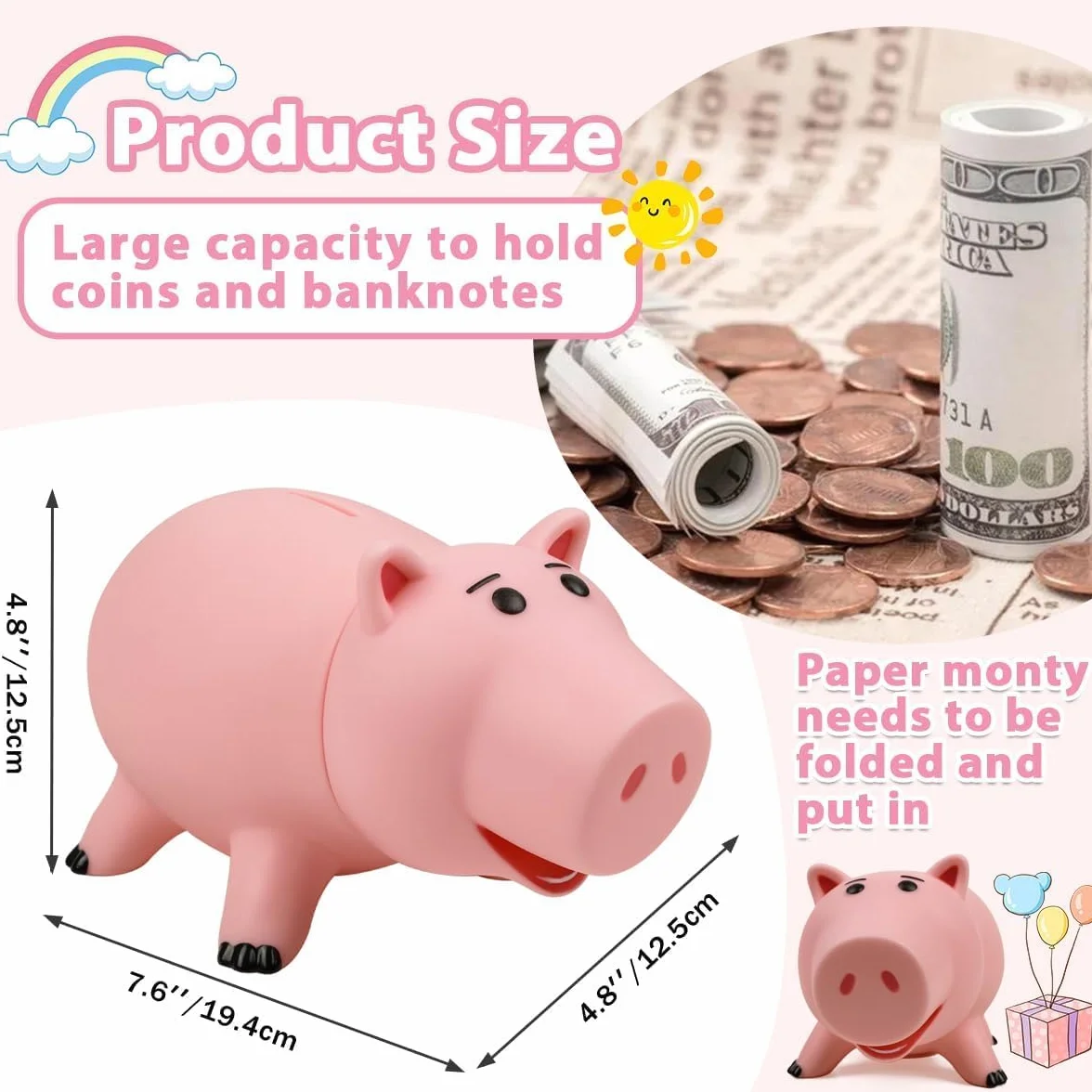 Salvadanaio Toy Story Hamm Salvadanaio per Bambini Scatole di Denaro di Plastica per i Bambini, Salvadanai per Bambini Adulti Salvadanai Piggy Bank Rosa