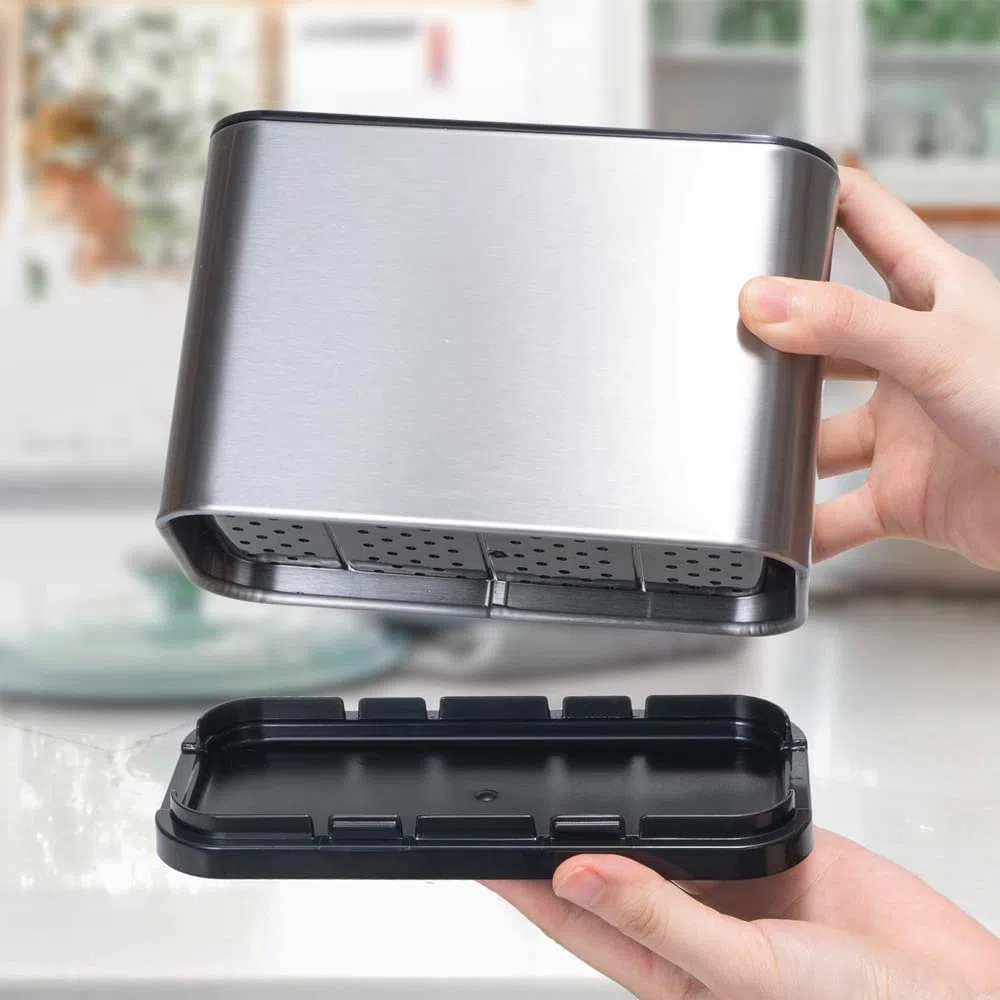 Portaposate Da Cucina, Scolaposate Da Lavello, Scolaposate Acciaio, Porta Posate da Tavola, 4 Scomparti, per Riporre Bacchette, Coltelli, Forchette, Ecc