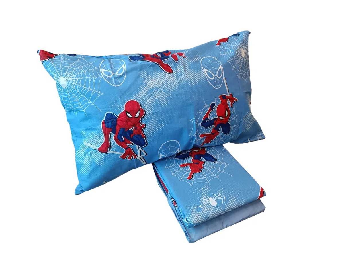 Set Lenzuola Letto Singolo Spiderman, Completo Letto, Lenzuolo Sopra, Lenzuolo Con Angoli, Federa, Blu, 100% Cotone, Prodotto Ufficiale