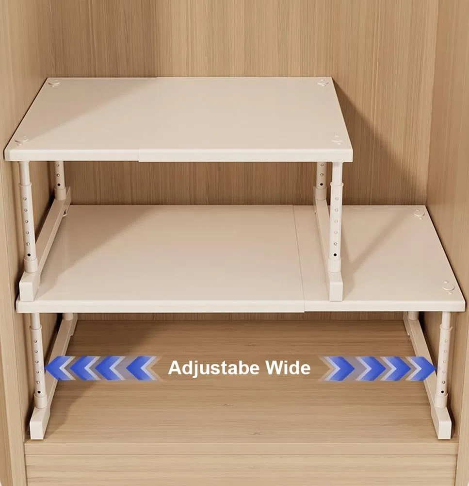 Scaffale espandibile per armadio da cucina, regolabile, resistente, impilabile, per armadietti e banconi della cucina, larghezza 24 cm, lunghezza 40-65 cm, altezza 25-35 cm