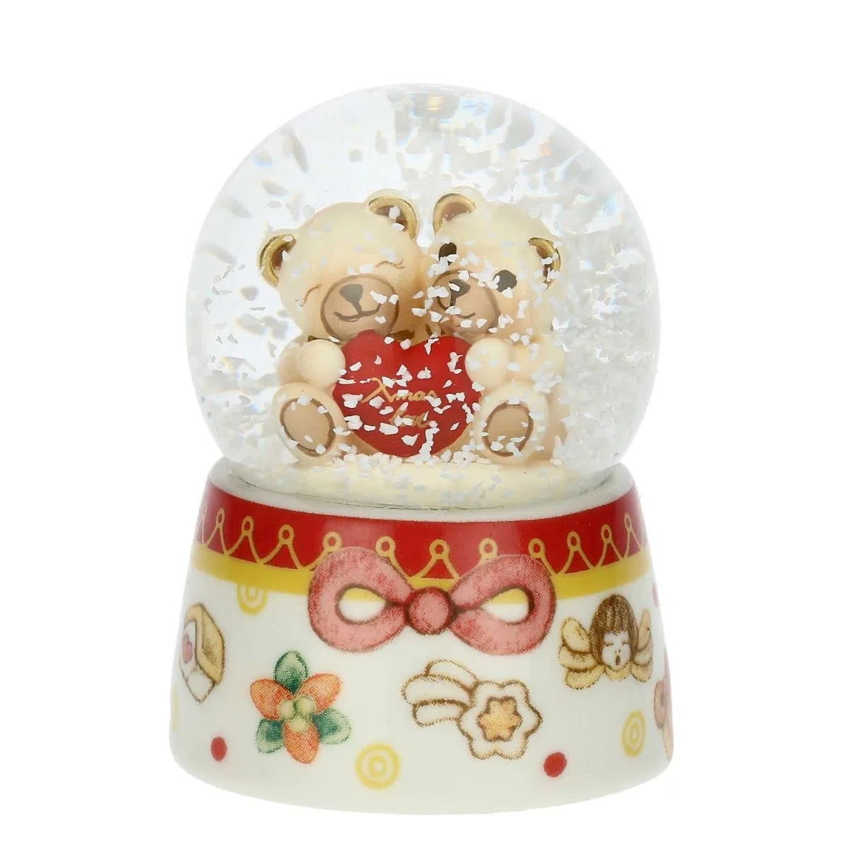 THUN - Natale 2022 - Boule de Neige con Coppia Teddy - Idea Regalo Natale 2022 - Vetro, Resina e Ceramica Decorata a Mano - 4.8x4.8x6.3 cm h