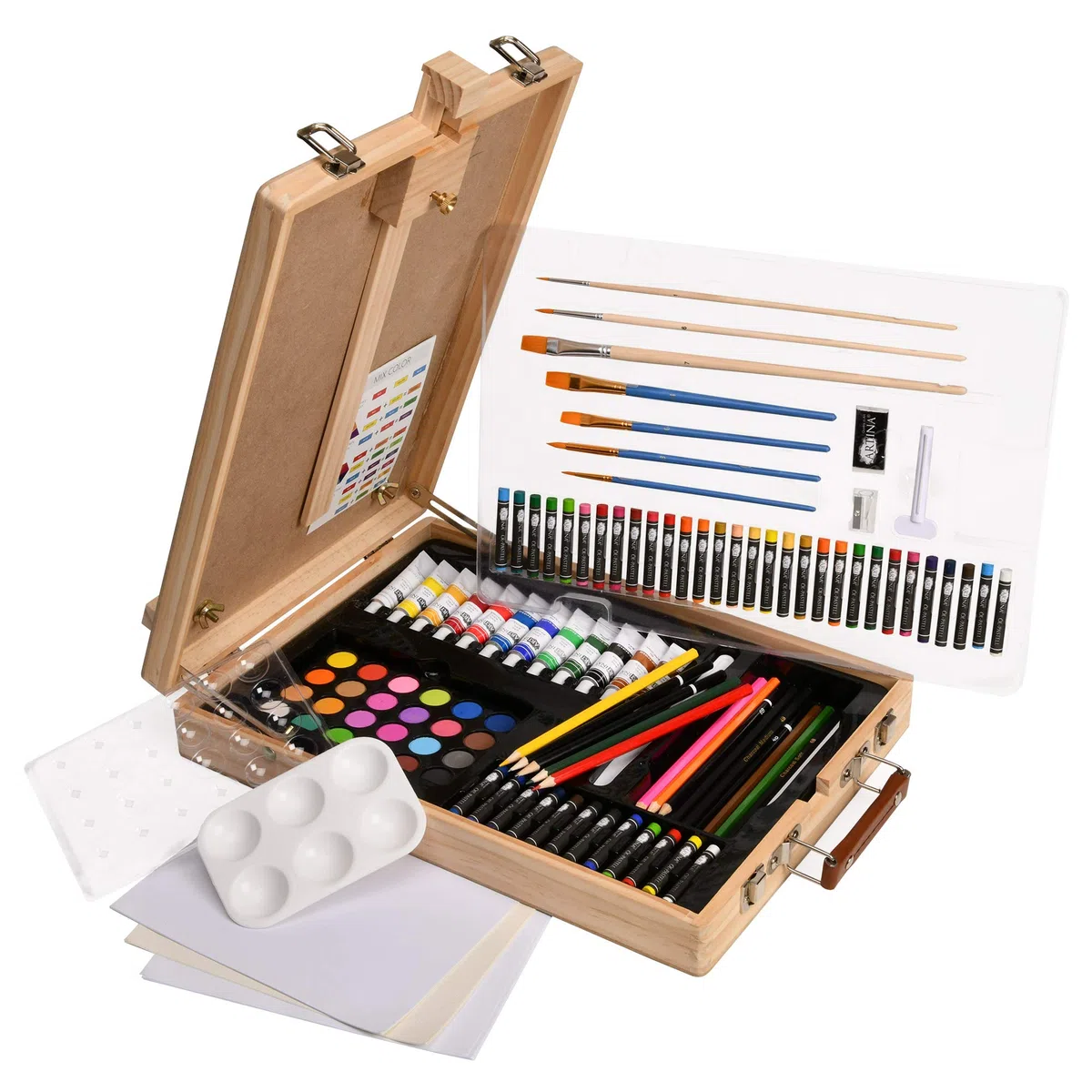 Artina 188 Pezzi Set Pittura per Bambini e Adulti Vincent – Kit Pittura Completo con Cavalletto e Valigetta in Legno FSC®, Colori Acrilici, Acquerelli, Pastelli – Set per Dipingere Professionale