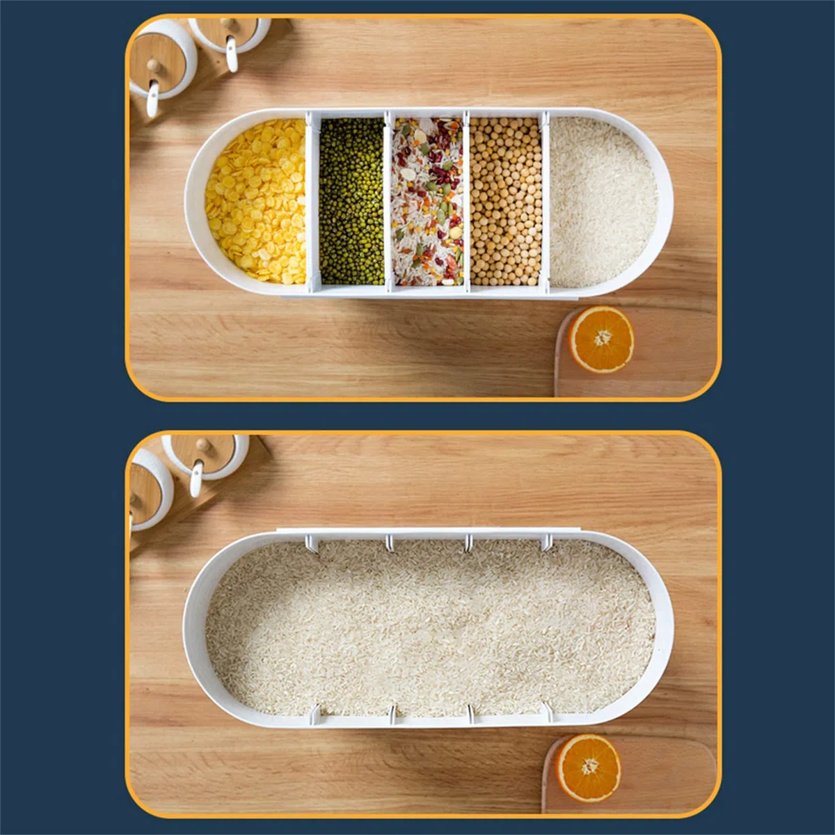 Cornflakes - Dispenser per cereali con misurino, con divisorio, design trasparente e visibile per la conservazione di riso nero, mais, ecc., 40 x 15 x 34 cm