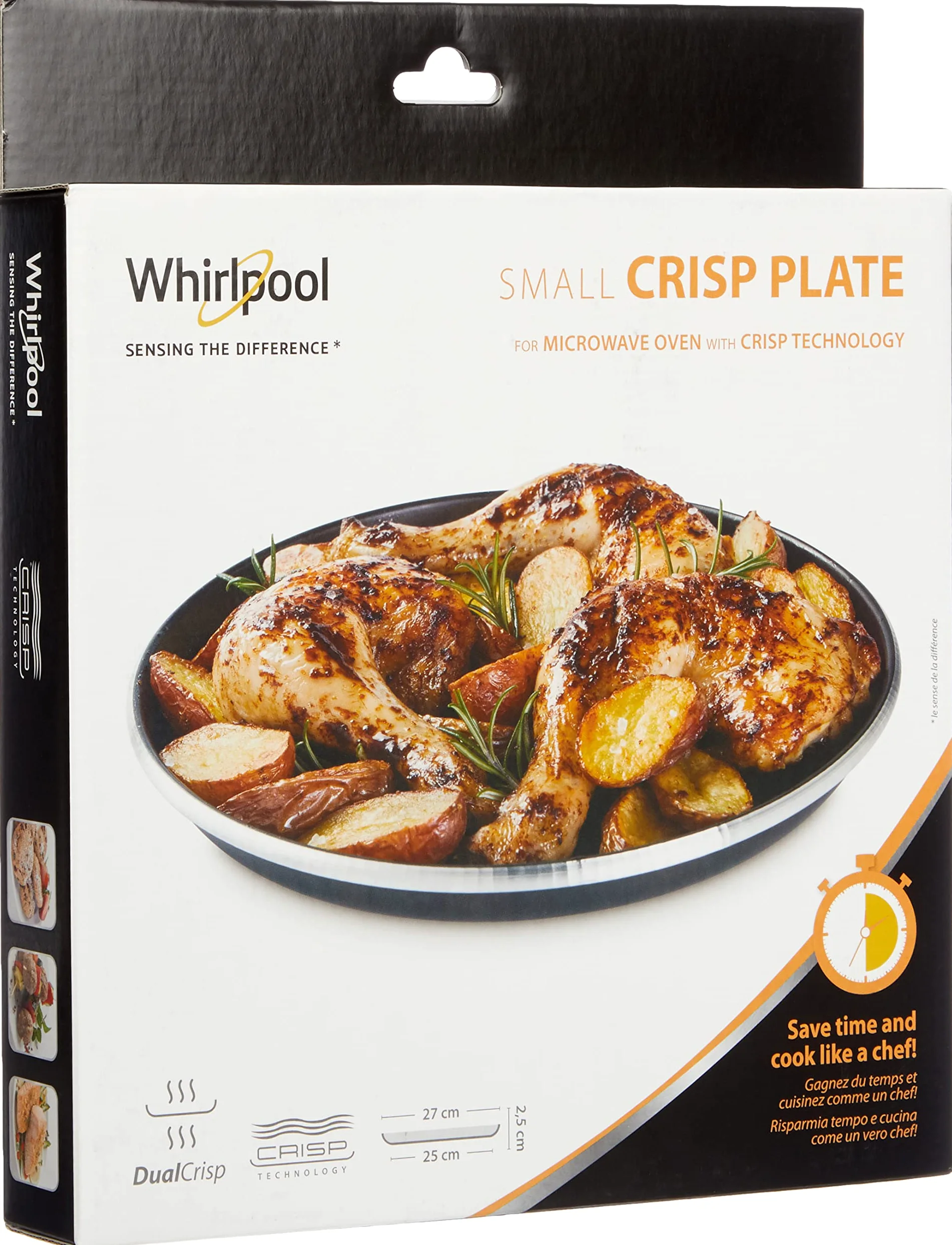 Whirlpool AVM250 - Libera installazione Piatto Crisp piccolo per forno a microonde, Nero, ∅ 25cm (interno)/ 27cm (esterno), h. 2.5 cm
