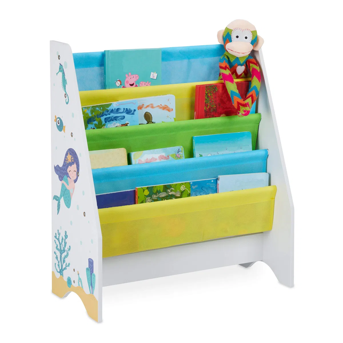 Relaxdays Scaffale Libreria Bambini, 4 Scomparti,Immagini di una Sirena, Bimbi, Dimensioni HLP: 71x62x29 cm, Colorato