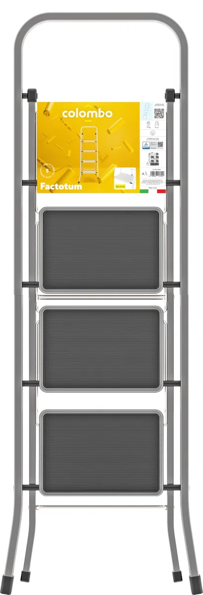 Colombo Scaletta Pieghevole 4 Gradini Factotum | Scala Richiudibile Domestica Salvaspazio in Alluminio con Gradini Antiscivolo Extra Larghi e Piedini in Gomma, Robusta e Sicura | Made In Italy