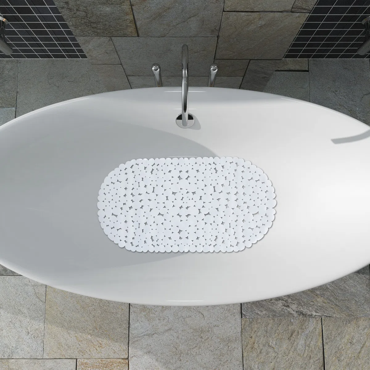 Relaxdays Tappetino Antiscivolo per Vasca da Bagno, Tappeto, con Ventose, Lavabile, Dimensioni LxP: 36 x 68 cm, Bianco