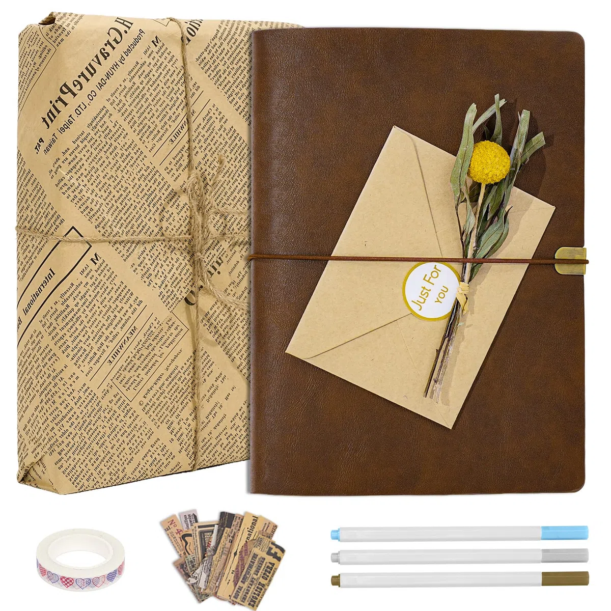Vienrose Album Fotografico Scrapbooking Kit Fai da Te, con Copertina in Similpelle, 30 Fogli, 60 Pagine, Carta Kraft, Set di Accessori Vintage per Notebook per Matrimoni, Anniversari (Marrone)