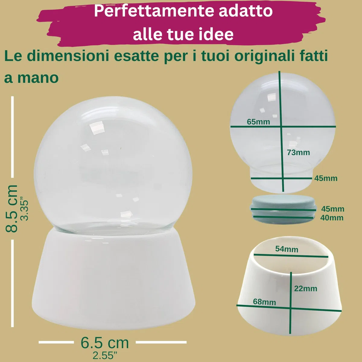 Snowglobe for You, 40002, Palla di Vetro per Palla di Neve Fai da Te, 65 mm, Base in Porcellana