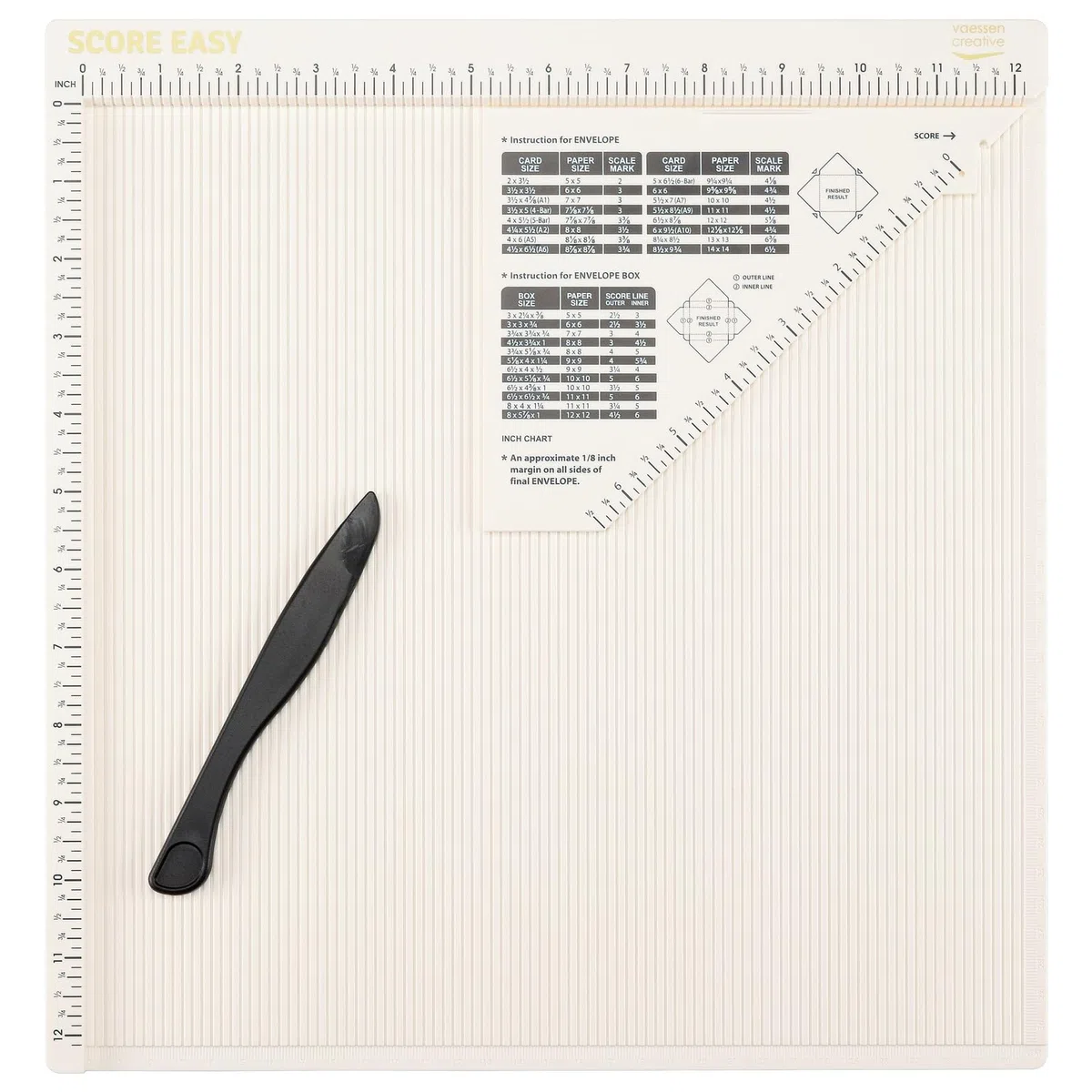 Vaessen Creative Scoring Board Score Easy, Creazione di Biglietti e Hobby Creativi con Osso Piega Carta e Guida per la Misurazione, Bianco, 12'' x 12''