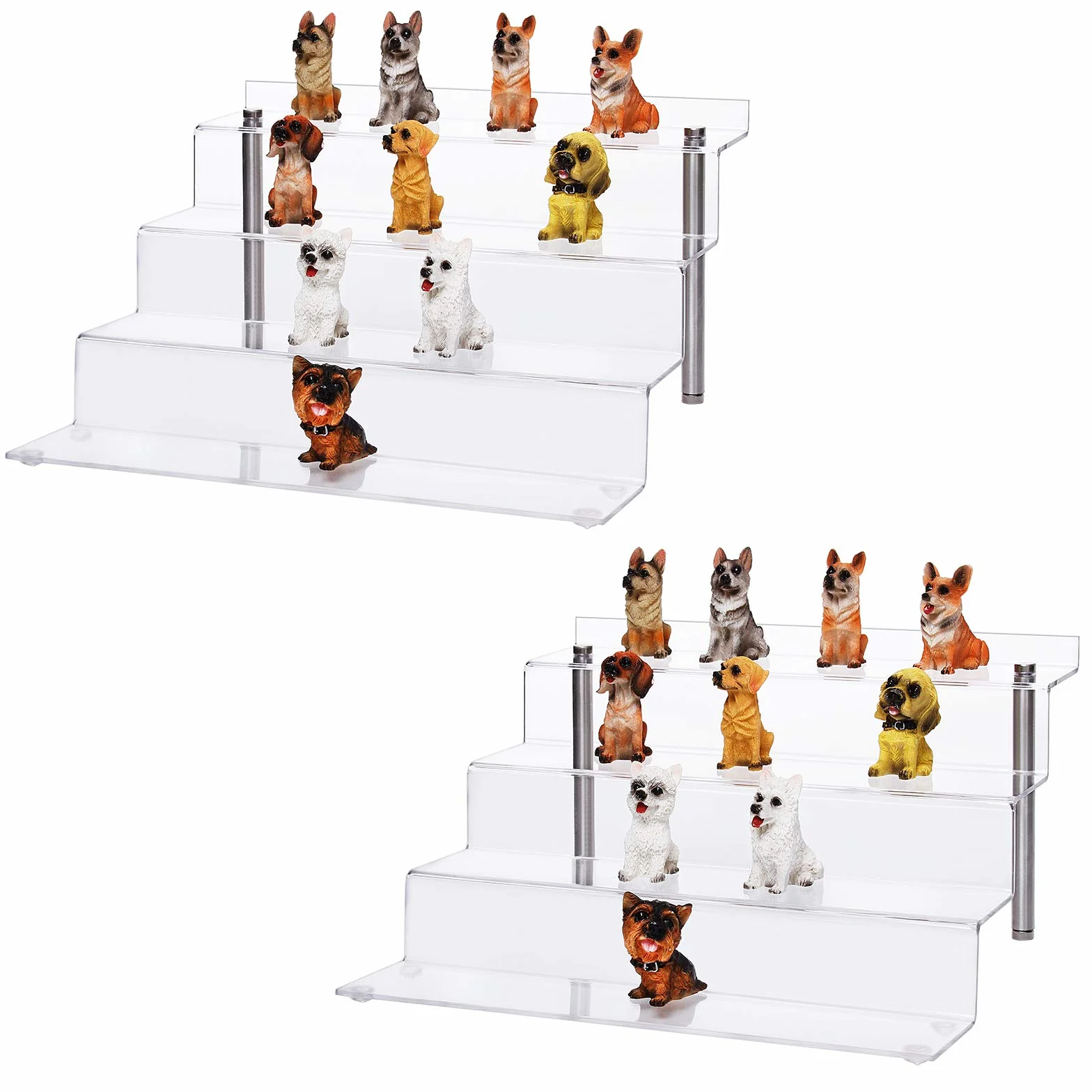 CECOLIC Espositore Acrilico Trasparente, Ripiano Rialzato Grande 4 Gradini, per Figure Pop, Cupcake, Rossetto, Smalto per Unghie, Condimento, 30 x 27,5 x 16,5 cm (Confezione da 2)