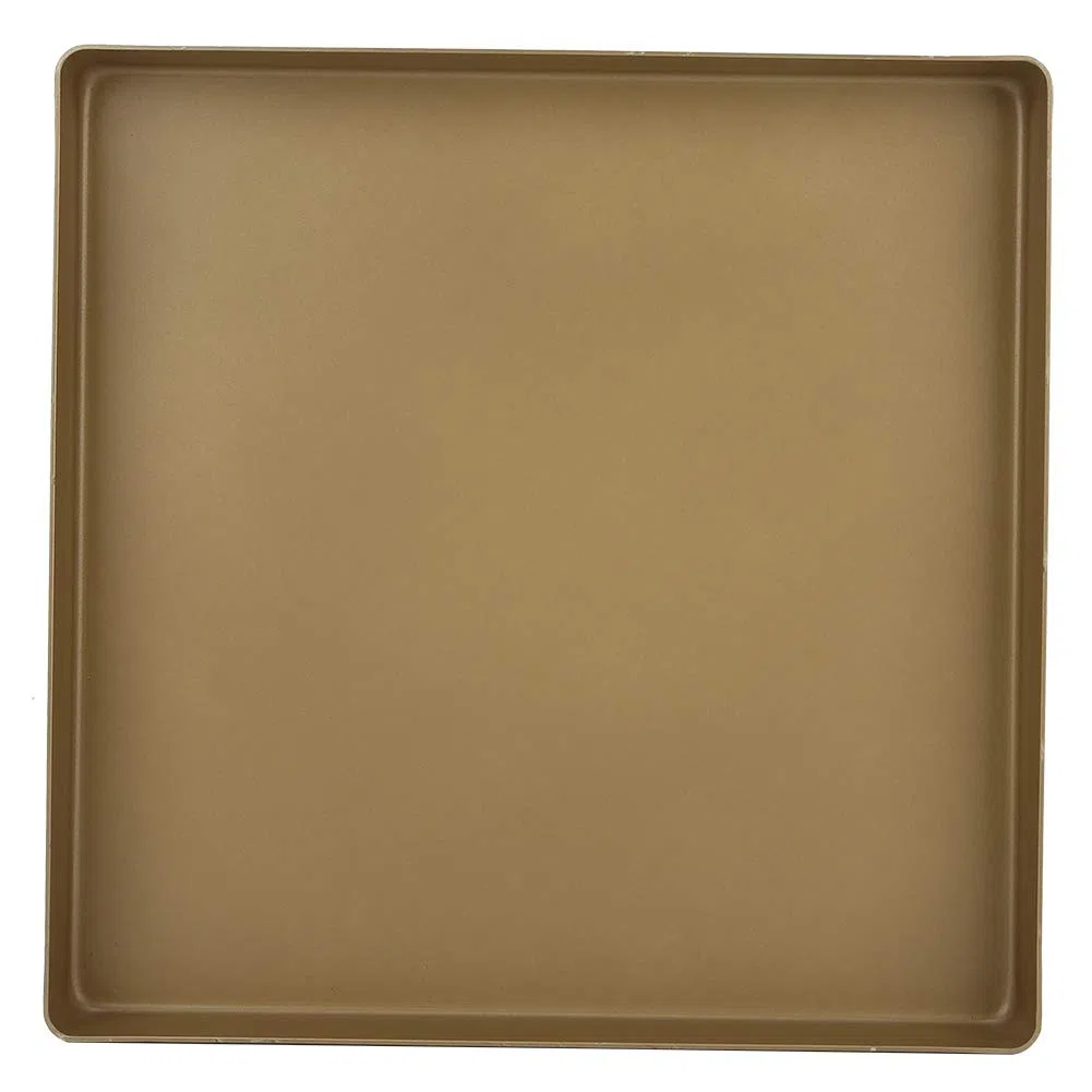 Foglio da forno, teglia da forno con rivestimento antiaderente, 28 x 28 x 3 cm, in lega di alluminio dorato, forma quadrata, antiaderente, teglia per pane, pizza e pasticcini