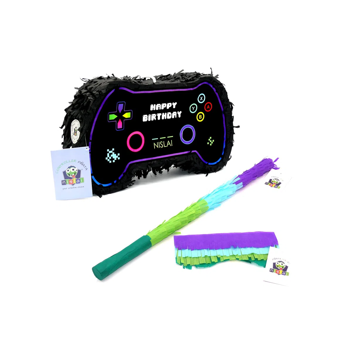 pentolaccia Controllo Videogiochi piñata | Ideale Come Pinata di Compleanno per Bambini | Matrimoni | piñata | compreso Bastone e Maschera | Dimensioni ca. 43x33x10 cm