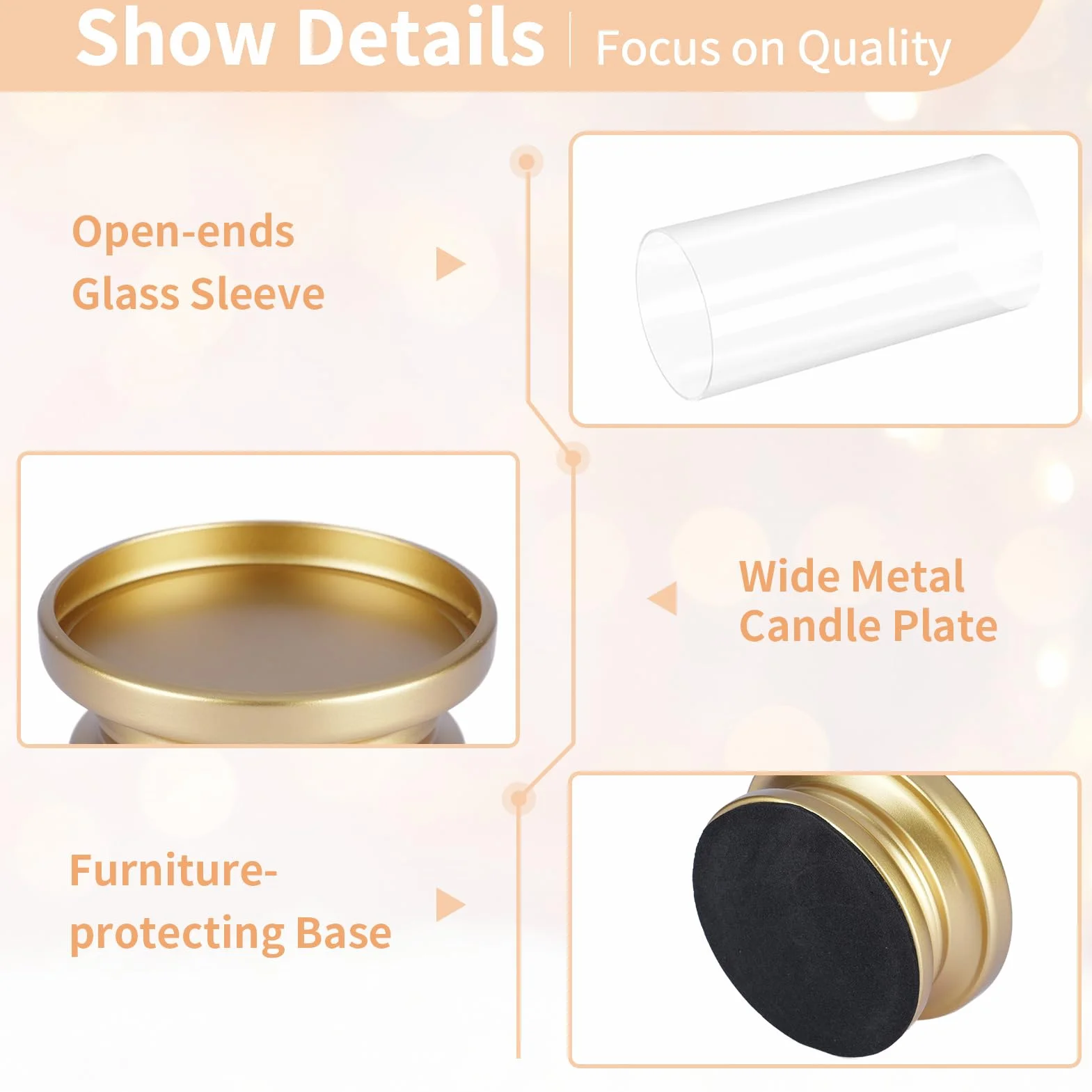 NUPTIO Portacandele A Uragano Oro: Set Di 2 Portacandele Candele A Colonna Con Manicotto In Vetro Trasparente Supporti Decorativi In Metallo Matrimonio Festa Di Natale Tavola Da Pranzo Centrotavola