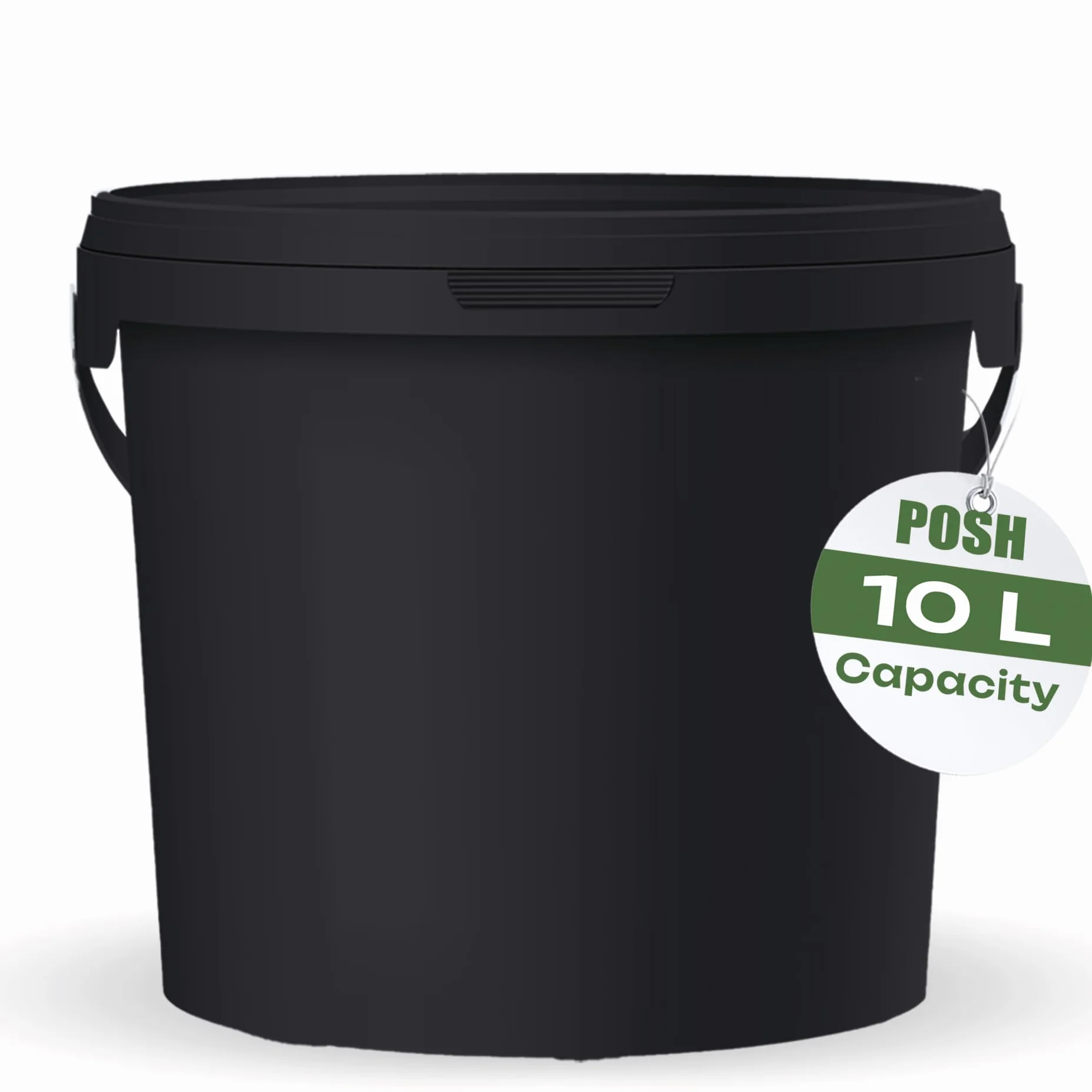 POSH Secchio con coperchio – Nero, in plastica, per alimenti, impermeabile, inodore, robusto, stabile, ermetico, secchio con maniglia (3, 10L)