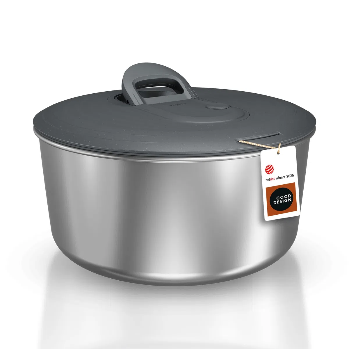 Zyliss Easy Spin Centrifuga per Insalata Grande in Acciaio Inox, Capacità: 6L, Asciuga Lattuga con Corda a Strappo, Pulsante Freno, Base Antiscivolo, Lavabile in Lavastoviglie, Senza BPA