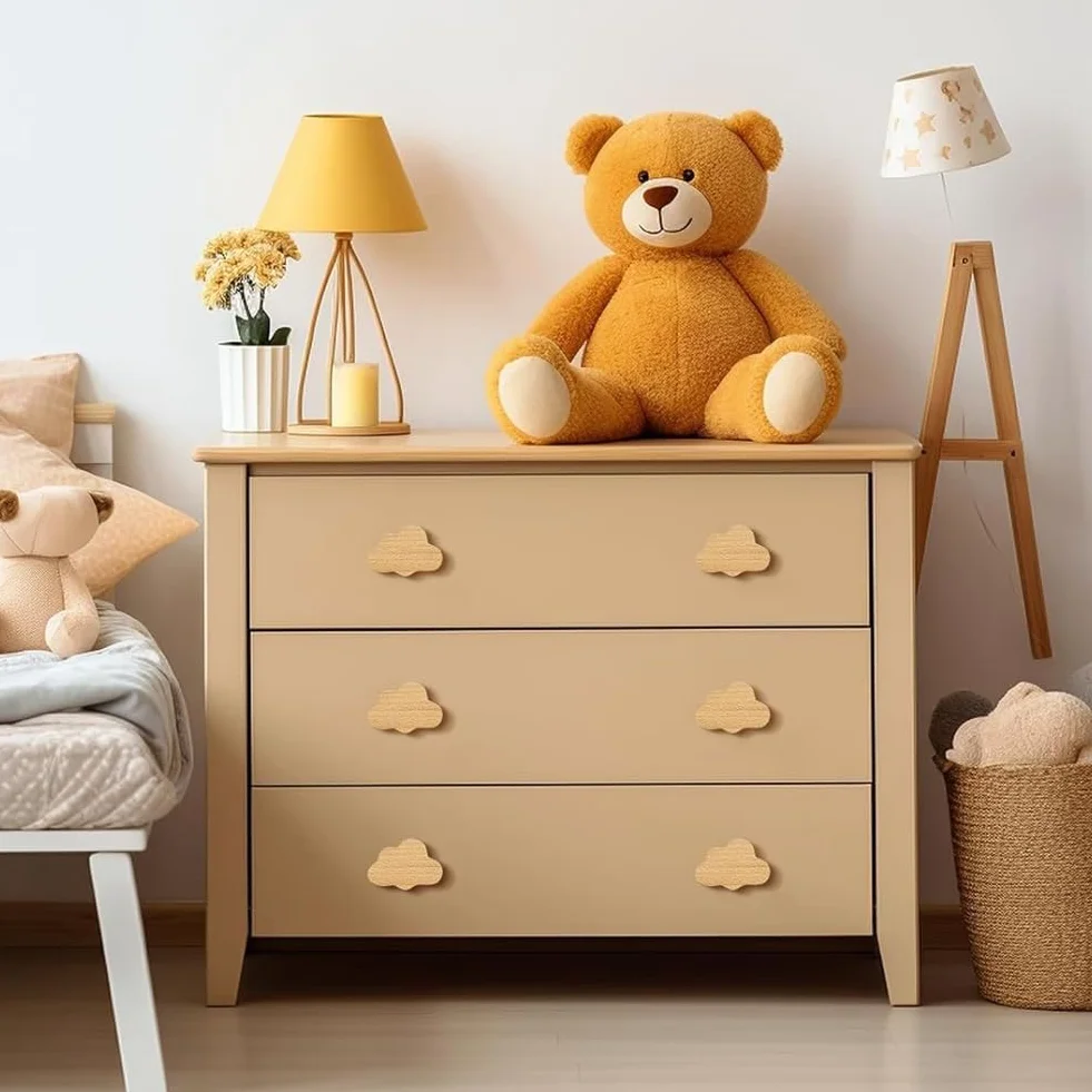 12 PCS Manopole Resistenti In Legno di Faggio A Forma di Nuvola per Cassetti. Maniglie In Legno per Cassettiere Dallo Stile Boho. Color Legno Adatto per Armadi e Mobili.