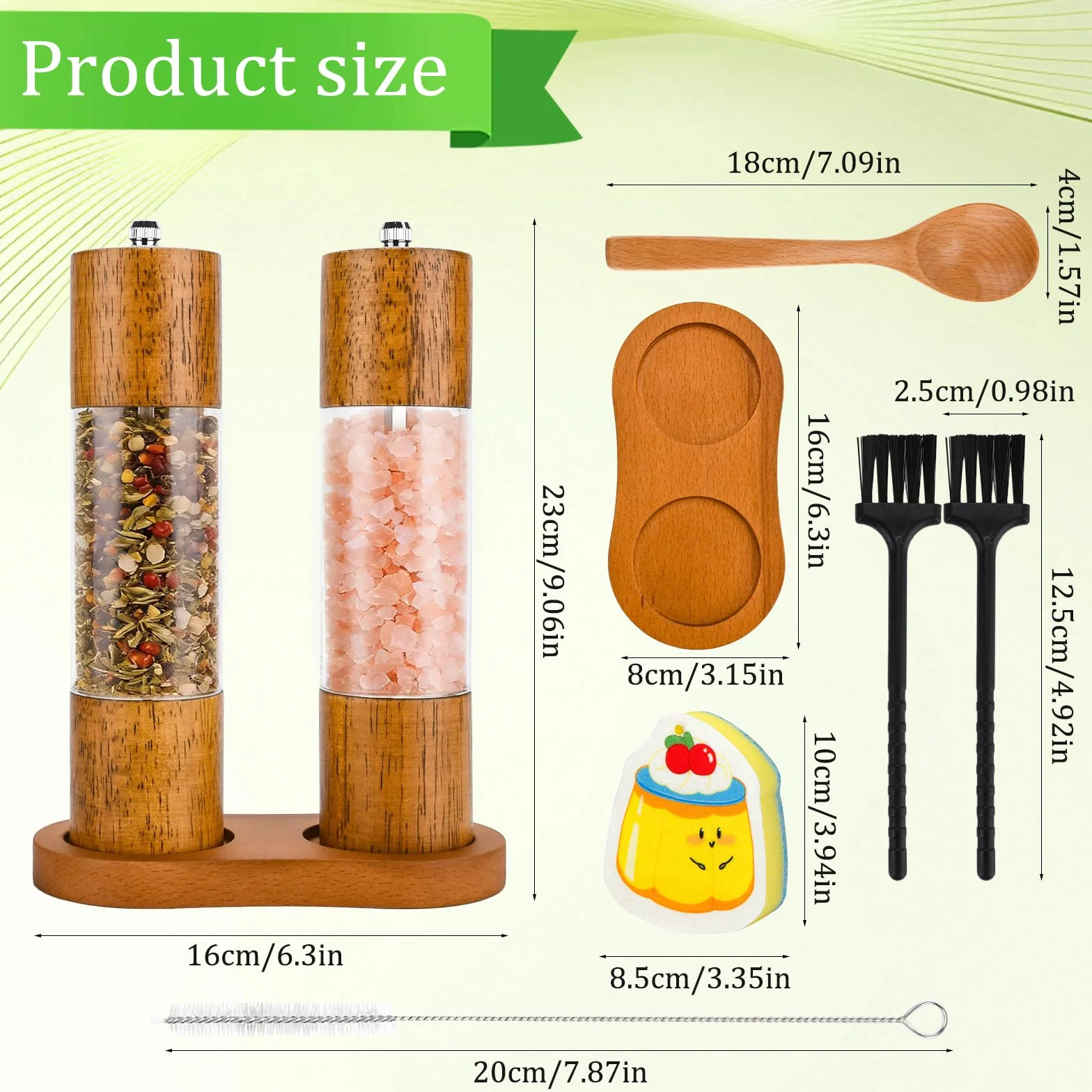 Macina Pepe,Macina Sale Pepe,Set Macina Sale e Pepe in Legno,Ceramico Regolabile Macinapepe,Macinino per Pepe con Trasparenti Finestra in Acrilico,per Cumino Erba Sesamo,Spezie, Finocchi