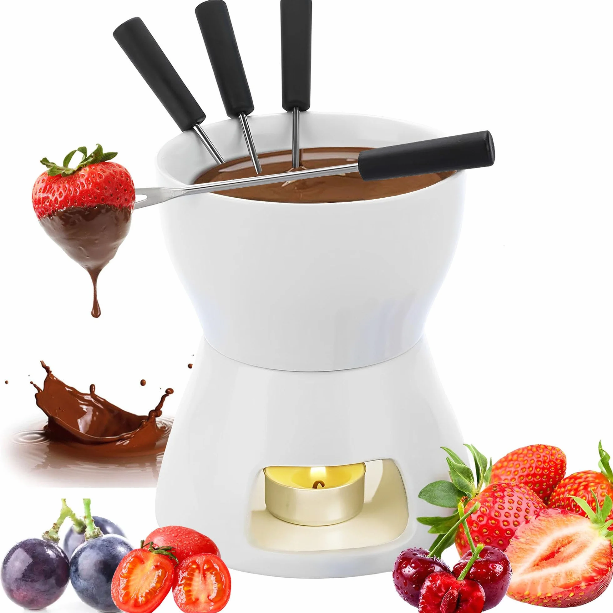 Set di pentole per fonduta di Cioccolato e Formaggio, Set Completo per fonduta di Formaggio con Candela per fonduta e 4 forchette, Mini pentola per fonduta di Cioccolato,ristoranti