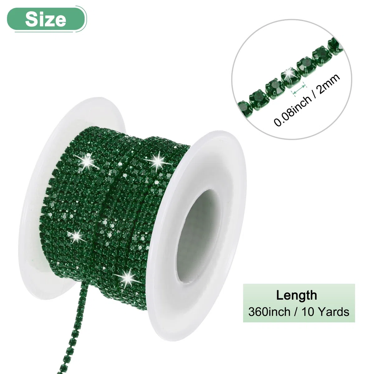 M METERXITY Catena Chiusura Strass Cristallo, 2mm 10 Iarde Catena Fissaggio a File Singola, Rotolo Catena a Artiglio Cristallo per Cucito Artigianale/Artigianato Gioielli [Verde Scuro]