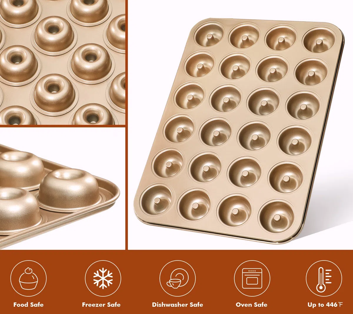 webake Mini stampo per ciambelle, 24 fori, 4,5 cm, antiaderente, in acciaio al carbonio, stampo per ciambelle per cottura fai da te