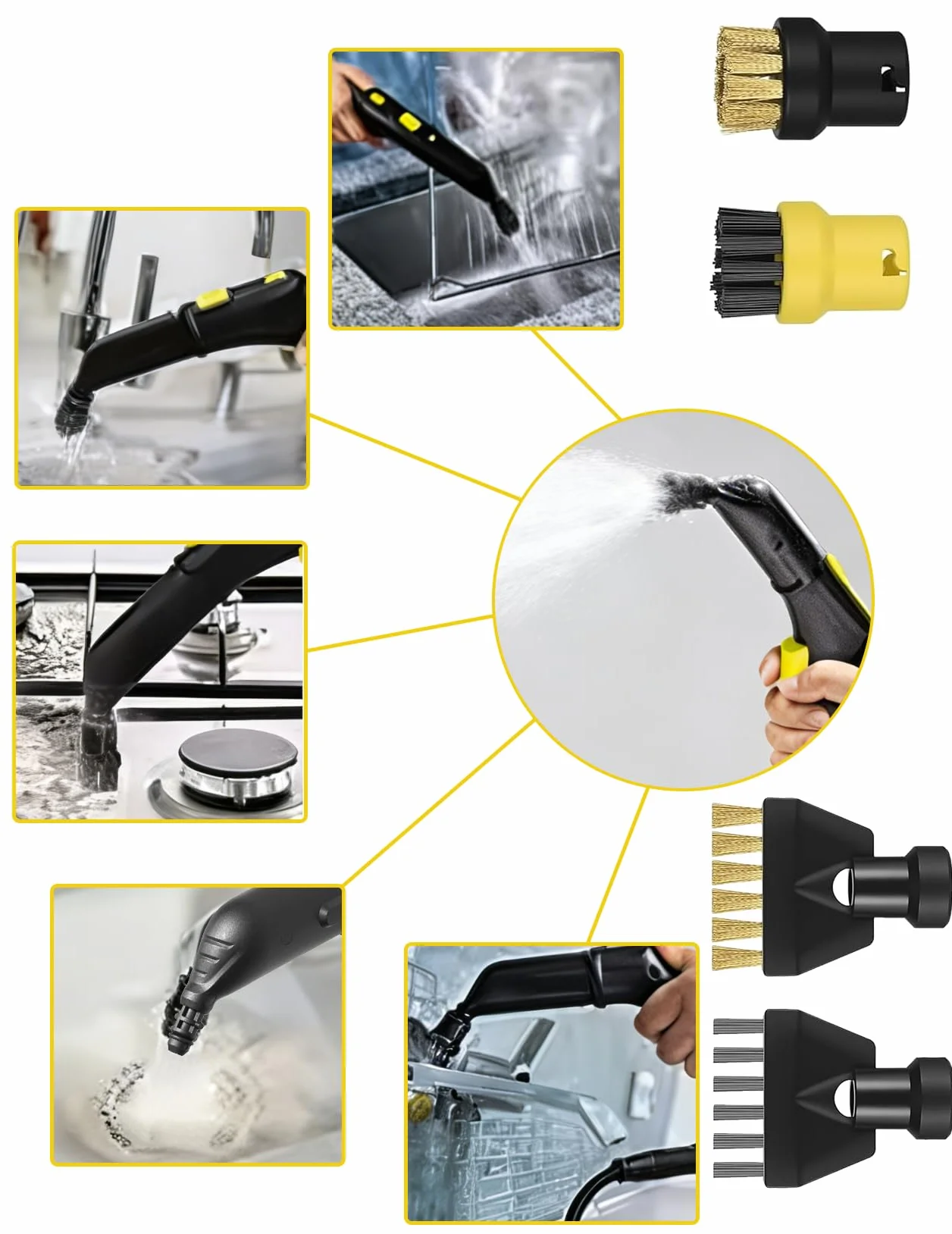 9 pezzi per Kärcher pulitore a vapore accessori SC1 SC2 SC3 SC4 SC5, spazzola rotonda, spazzola piatta, ugello curvo, spazzola a vapore manuale, rivestimento per panno di pulizia per Kärcher pulitore