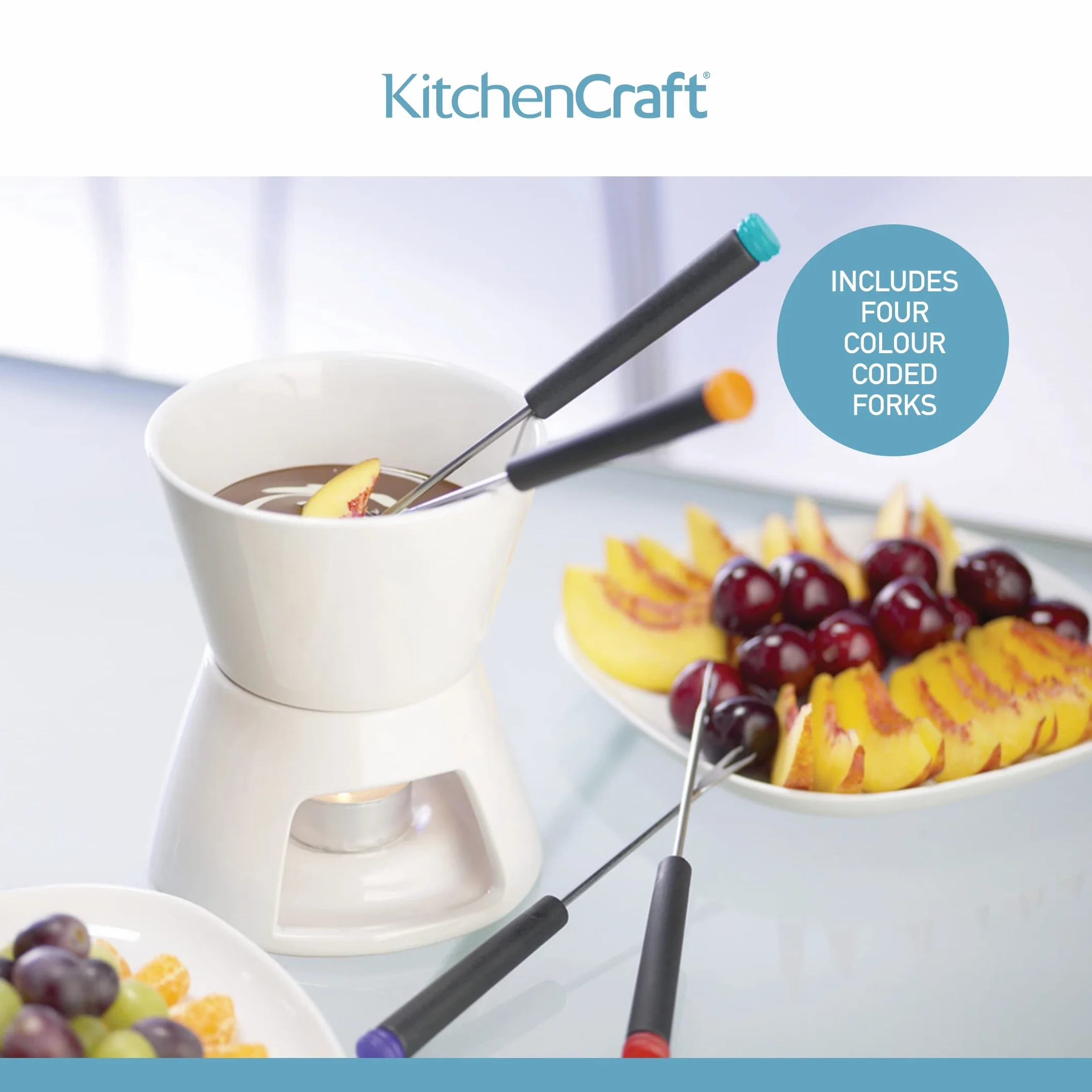Kitchen Craft Set fonduta al cioccolato con quattro forchette