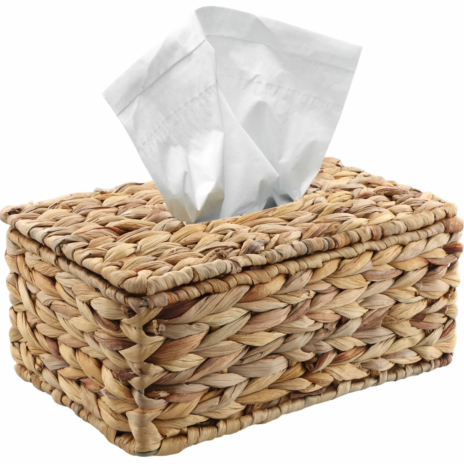 Porta Fazzoletti di Vimini Scatola di Fazzoletti 27,5X11,3X16,5 cm, Portatovaglioli Rettangolari in Giacinto d'Acqua, Cesto di Vimini Naturale, per Bagno Camera da Letto Ufficio