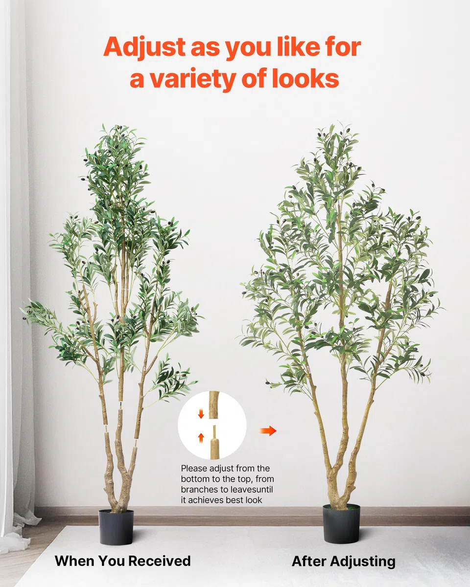 VEVOR Albero Artificiale da Interno da 2134 mm con Vaso Nero, Albero di Ulivo Artificiale con Tronco in Legno Naturale e Foglie e Frutti Verdi Realistiche, per Casa, Soggiorno, Decorazione d'Angolo